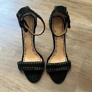 Marchesa Women's Black Sierra High Heels Leather Suede Whipstitch EU 39.5 US 8.5